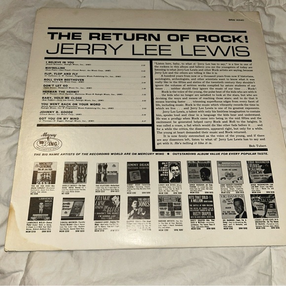 **6/$20** Jerry Lee Lewis: The Return Of Rock!1965 LP Smash Mono Vinyl SRW 16340 - Picture 4 of 4